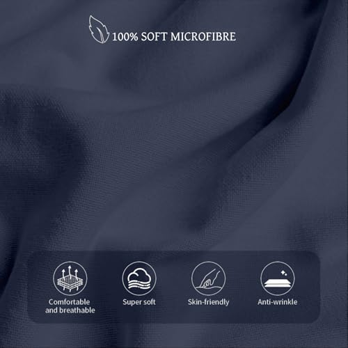 Image of HBHLFZ Twin Fitted Sheet Only, Soft Breathable Bottom Sheet - 39 inchx75 inch Deep Pockets Twin Size Fitted Sheet - All Around Stretch Fit, Wrinkle Resistant, Colorfast - Easy Care, Navy