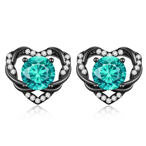 CDE Angel Wing Black Gothic Heart Birthstone Stud Earrings Hypoallergenic