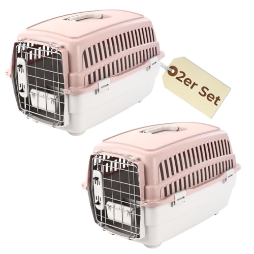 2er Set Transportbox IATA Flugbox Flugzeug Hundebox kleine Hunde Transportbox Katzen für 2 Tiertransportbox Katzentransportbox Gr. S