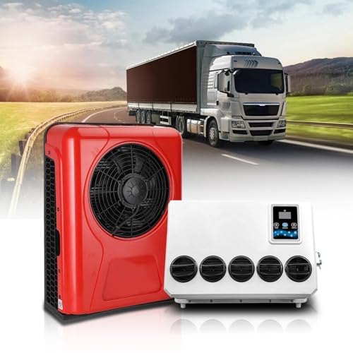 24V DC Air Conditioner, 20CC Scroll Compressor Truck Cab RV Air Conditioner, 960W 13500BTU Split Electric AC Unit, Parking A/C for RV, Camper, Trailer, Excavator, Buses, Red