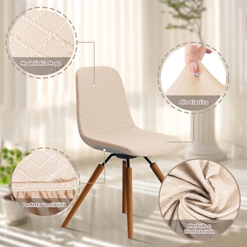 Dioxide Coprisedie con Schienale 6 Pezzi, Coprisedie Elasticizzati Copri Sedia da Cucina Impermeabile Universali, Copri Sedie Soggiorno Jacquard in Stile Nordico(Beige, 6PC)