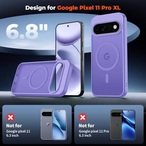 Image of SUPFINE Magnetic for Google Pixel 11 Pro XL Case - Purple | With Screen Protector,Translucent Matte,Built-in Magnets,Military Grade Drop Protection,Shockproof Phone Cover