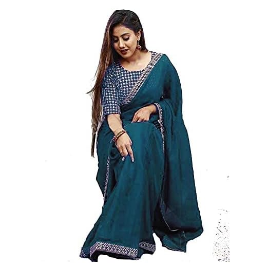 Regolith Designer saree women embroidery cotton silk saree With Unstiched Blouse Piece