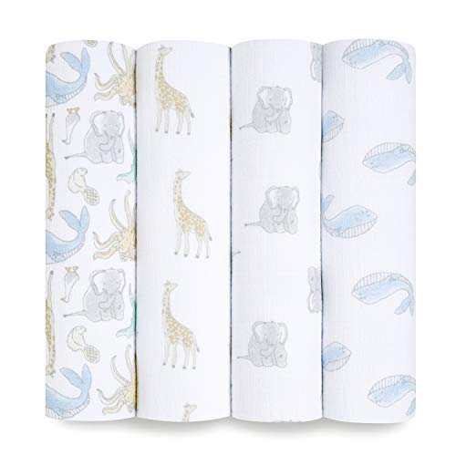 aden + anais essentials 出産祝い ベビーギフト モスリンスワドル4枚入り natural history 4枚 ESWC40014J 112cm×112㎝