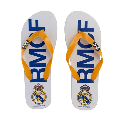 ARDITEX Real Madrid Chanclas Oficiales, Flip Flops Deportivos de PE y PVC, Blanco y Azul, Tallas 38 43, con Logo del Club 1902 (Sistema tallas calzado EU, Adulto, Hombre, Números, mediano, 40)