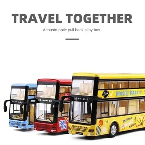 Image of Diecast Metal Long Double Decker Bus Light & Music Open Door Collection Model Long Bus Toys for Boy Kids