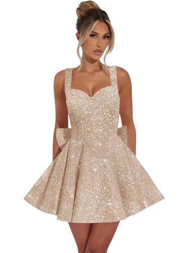 Eightale Sequin Homecoming Dress with Bow Short Sparkly A Line Mini Prom Cocktail Dance Gown