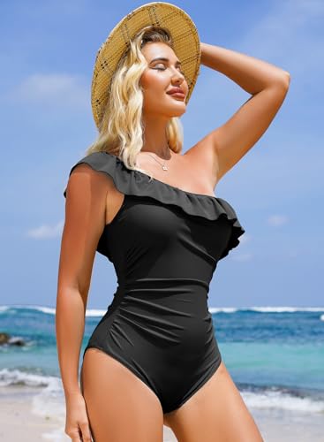 Dokotoo Womens One Piece Swimsuits One Shoulder Ruffle Bathing Suits4
