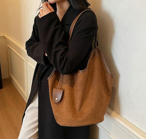 Trendy Suede Slouchy Tote for Women Casual Underarm Bags Crescent Bag Suede Handbag Shoulder Hobo Bags Work Purses 20254