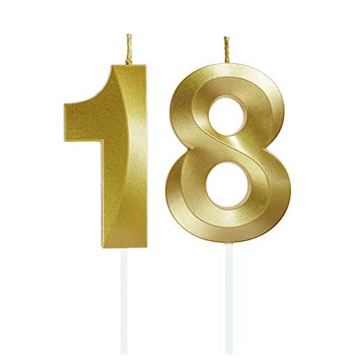 Velas de Cumpleaños con Números Velas Cumpleaños Decoracion Tartas Cumpleaños Toppers de Pastel Decorativo,para Fiesta de Cumpleaños Boda Aniversario Celebración Oro (Número 18)