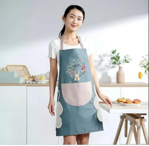Image of Apron For Kitchen Cotton Kitchen Apron Set with Front Pocket Floral Bunny Design, Cooking Printed Apron For Women [ 1-pcs ]