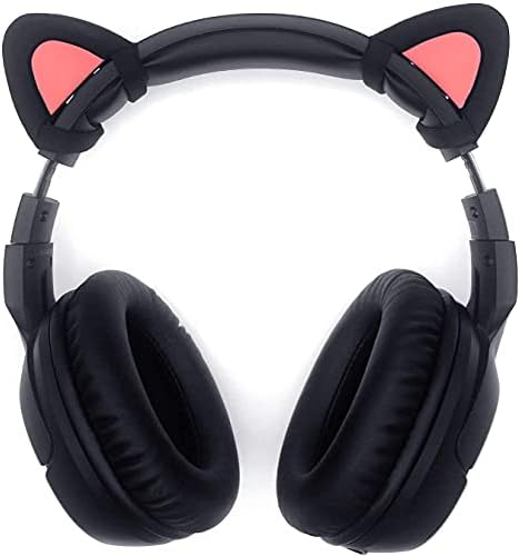 sciuU Decorative Cute Pink Cat Ears for Headphones, Decoration compatible with Headset HypreX Cloud/II/Flight, Lovely Kitty Adjustable Attachment Straps for Vedio Live Gaming Headsets - Black