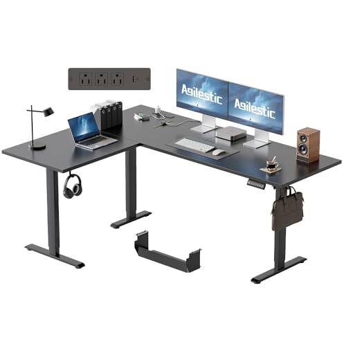 Image of Agilestic Electric L Shaped Standing Desk 63 x 48 Inch with Power Outlet, Height Adjustable Corner Stand up Desk with Cable Management,Sit Stand Home Office Workstation with Splice Board, Black
