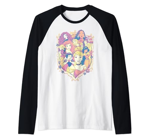 T-shirt raglan Disney Princess blason pastel manches trois-quarts