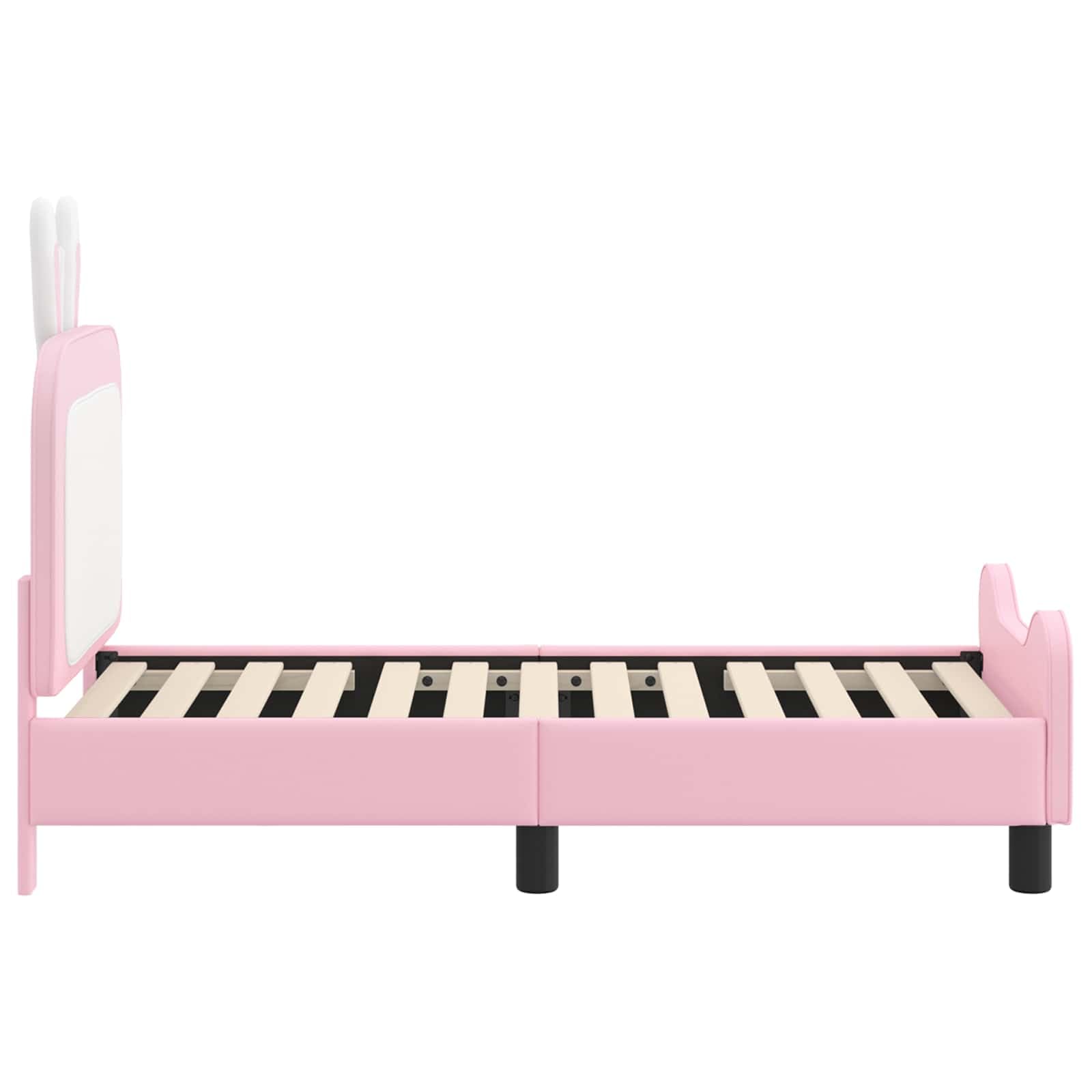 Kinderbettgestell mit Kopfteil in Rosa 70 x 140 cm aus Holzwerkstoff für Kinderzimmer, stabiles Bett mit Lattenrahmen, einfache Montage, langlebige Basis für sicheren Schlaf