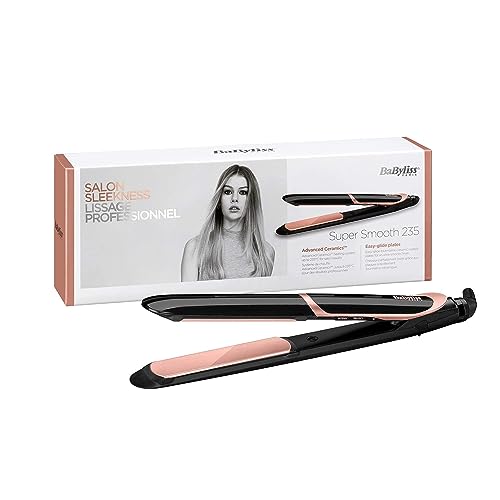 BaByliss Shimmer Hair Straightener Fast Heat-up With Tourmaline-ceramic Coated Plates 6 Digital Heat Settings 140C - 235C Ionic Frizz Control & Auto Shut Off ST391SDE (Black)