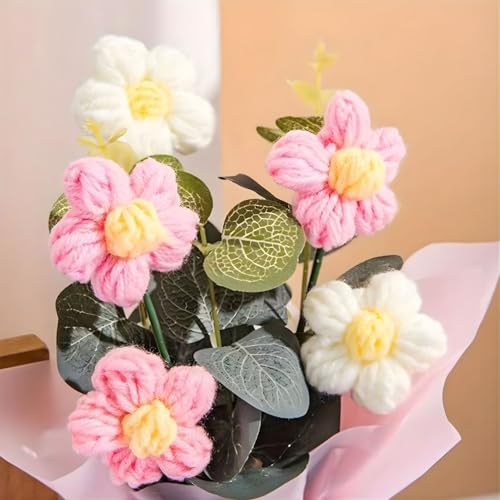 Image of 1Pcs Artificial Crochet Flower Bouquet /Artificial Flowers Bunch /Crochet Flowers Bouquet /Crochet Flowers /Flower Bouquet Gifts for Girls, Home Decor, Gifting (Pink Daisy Bouquet)