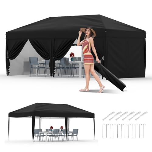 10x20 Pop Up Canopy with 0/4/6 Sidewalls, Beach Ten with One Push Setup, Heavy Duty Outdoor Instant Canopy Tent with Portable Roller Bag, Silver Coate