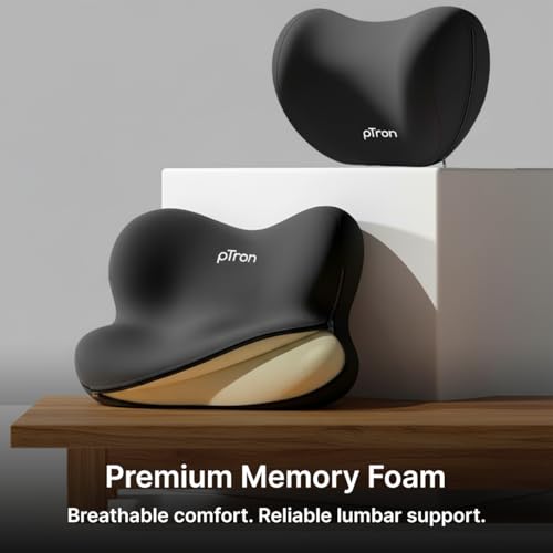 Image of pTron Ergova S3 Memory Foam Car Neck & Lumbar Support Cushion Set for Driving, Ergonomic Design for Long Drive Comfort, Universal Fit for All Cars (Black)