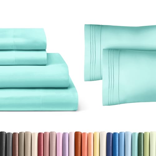 Spa Blue Fitted Sheet & Pillowcase Bedding Bundle (King Size) - Bed Set Includes King Fitted Sheet w/Deep Pockets & King Pillowcases - Cooling Sheets & Pillowcase Bedding Set - image 1