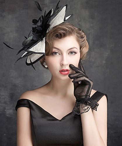 Z&X Sinamay Fasciantor Derby Church Hats For Women Floral Feather Wedding Tea Party Headpiece With Headband Clip Black And White #TOP1