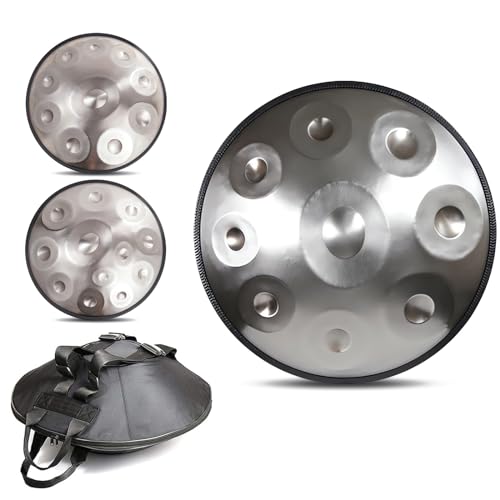Instrument perkusyjny Handpan, 432Hz/440Hz stalowy bęben ręczny ze statywem, pałeczkami i torbą, 9/10/12 nutowe bębny Handpan dla początkujących i profesjonalnych graczy (rozmiar: 432Hz, kolor: SREB