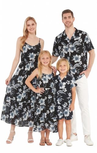 Image of Hawaii Hangover Family Matching Hawaiian Clothes, Midnight Bloom | Family matching Hawaiian outfits, Midnight Bloom, lightweight rayon, machine washable, tropical floral print, luaus, cruises