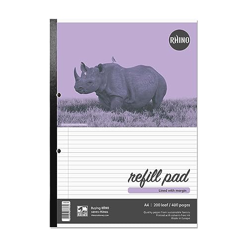 RHINO A4 Refill Pad, Writing Pad, 400 Page / 6mm Lined with Margin, 1 Pack, Narrow Ruled Writing Paper, Office & School Stationery Supplies
