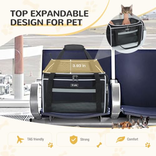 Image of Lekereise Top-Expandable Pet Carrier Full Mesh 17x11x9.5 Inch Airline Approved Soft Sided Underseat Travel Carriers for Small Cats and Dogs with Locking Safety Zippers