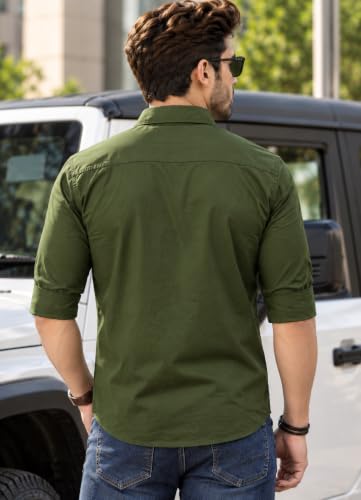 Majestic Man Men Classic Slim Fit Cotton Casual Shirt (Large, Olive) - Image 6
