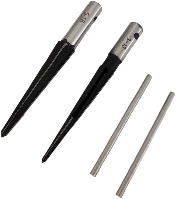 T Handle Tapered Reamer Set, 1/8"-1/2" & 3/16"-5/8" Straight Flute Handle Reamers, 6 Fluted Chamfer Bridge Pin Hole Hand Held Reaming Tool for Woodworker Luthier Guitar (2 Pack)