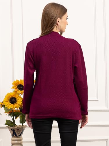 Image of Women's Winter Woolen Cardigan | Full Sleeve Textured Buttoned Sweater for Women | Soft Wool V-Neck Warm Knitted Outerwear for Office & Casual Wear