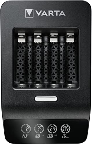 VARTA Akku Ladegerät, inkl. 4x AA 2100mAh, Batterieladegerät für wiederaufladbare AA/AAA, LCD Ultra Fast Charger+, Einzelschachtladung, 3 Modi: Schnellladen, Laden, Auffrischen, inkl. 12V Adapter