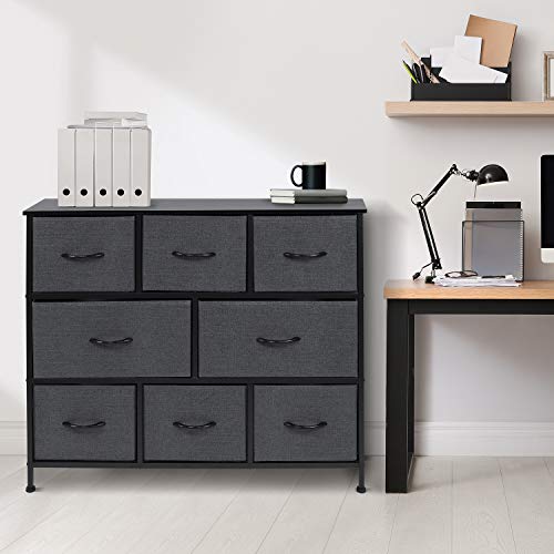 Sorbus Dresser With 8 Drawers - Furniture Storage Chest For Kids Clothing Organization, Bedroom, Hallway, Closet, Office - Steel Iron Frame, Rustic Farmhouse Wood Top, Fabric Bins (Black) #TOP4
