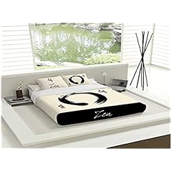 Edredon Japones TSUKI Juego Funda Nórdica Japonesa Zen Negro/Beige/Zen Chillout (Cama 135) (33742)