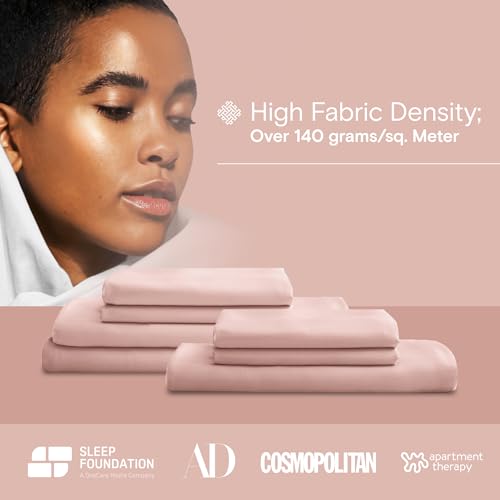 Image of DOZ Sheet Set, 100% Viscose derived from Bamboo, Organically Grown, Buttery Soft, Cooling Sheets, High GSM, Deep Pockets - 4 Piece - 2 Pillowcases 1 Fitted 1 Top Sheet (Blush, Cal King)