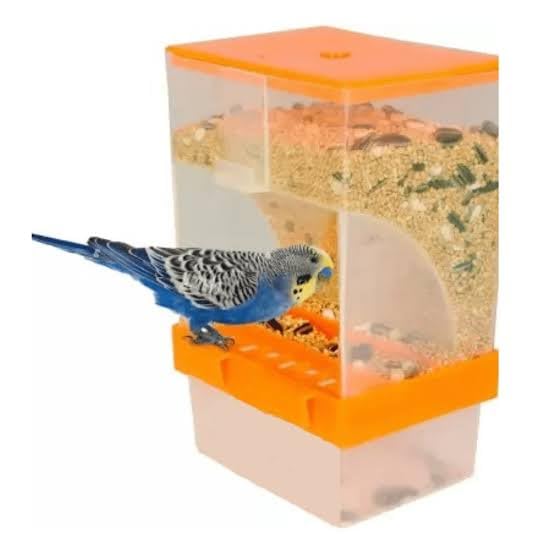 Pet & Vet Automatic Plastic Feeder Suitable for Cockatiel, Love Bird, Budgies, African Love Birds, Conure with Plastic Tray No More Food Waste Transparent Anti Spill White Colour.