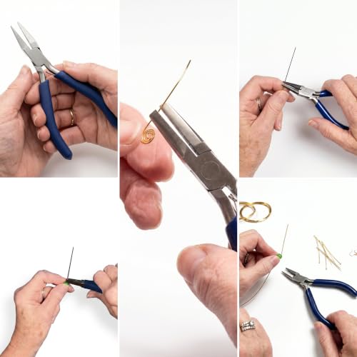 Image of Beadsnfashion Steel Jewellery Making Flat Nose Plier (5 Inch) - Professional Stainless Steel Jewellery Making Tool with Blue Grips Handle for Bending & Shaping Sharp Angles and Detailed Craft Work