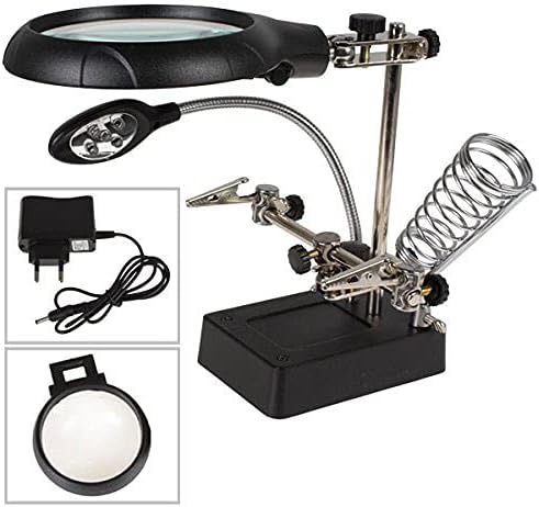 Neon 2.5X 7.5X 10X LED Light Magnifier & Desk Lamp Helping Hand Repair Clamp Alligator Auxiliary Clip Stand Desktop Magnifying Glasses