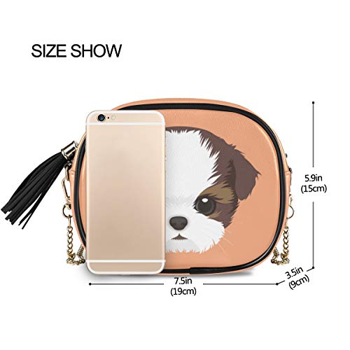Vikko Shih-Tzu Puppy Dog Face Small Crossbody Bag Handbag Purse PU Leather Women Shoulder Chain Bag With Metal Chain Strap And Tassel Top Zipper3