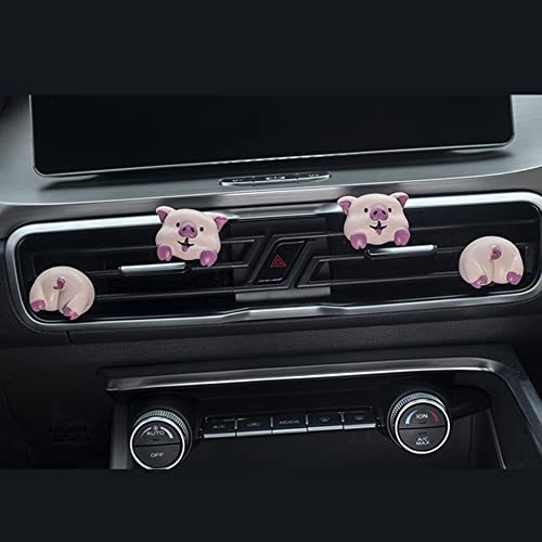 Image of Cute Air Vent Clips Car Accessories, Creative Animal Head and Tail Cartoon Car Air Freshener Vent Clip Auto Fragrance Diffuser Perfume Clips Air Conditioner Outlet Vent Clips Decorations, Pig