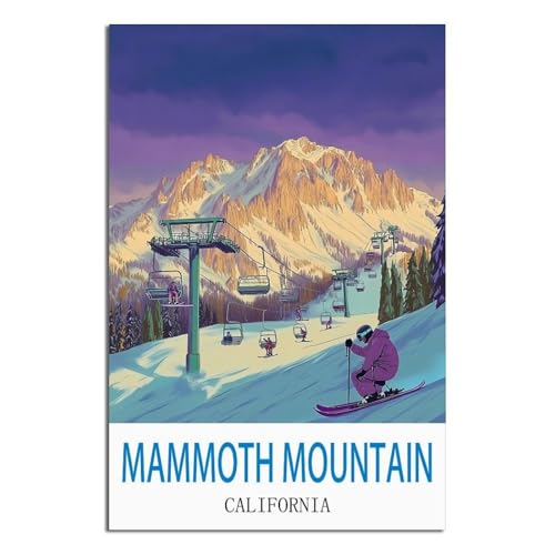 Tableau Mammoth Mountain California déco vintage montagne 50x75cm