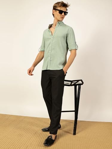 Image of Thomas Scott Men's | Solid | Textured Fabric | Full Sleeve | Slim Fit | Polyester-Blend | Spread Collar | Casual Shirt