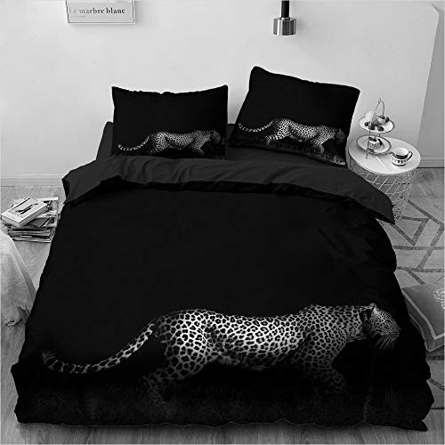 Sängkläder dubbelsäng set svart leopard sängkläder set med dragkedja stängning mikrofiber mjukt andningsbart påslakan 230 x 220 cm + 2 matchande örngott 50 x 75 cm, för vuxna tonåringar