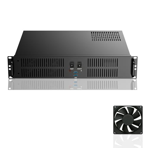 UTLGAMENG 2U Rackmount Chassis, Micro-ATX Server Case, Supports 2 x 3.5 HDD & 1 x 2.5 SSD, ATX PSU Compatible, 4 PCIe Slots, Ventilated Cooling, USB Ports