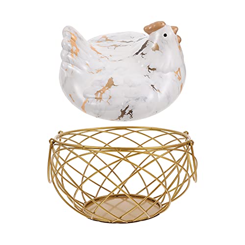DOITOOL 1pezzi Cestino Portaoggetti in Ferro Per Uova Coperchio Contenitore Multifunzionale Per Frutta Verdura e Snack Design Forma Di Pollo Elegante e Pratico Per Uso Quotidiano