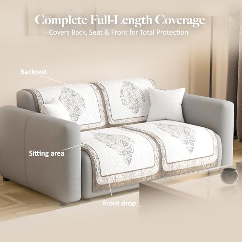 Image of Kuber Industries 2 Seater Sofa Cover | Velvet Slipcover for Living Room | Thick & Cozy | Non-Slip Comfort Sofa Cover Set | Digital Painting Juliet 1186 - Cream & Brown