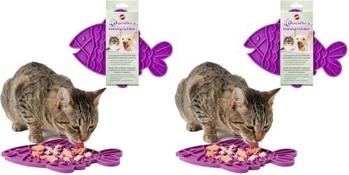 Image of SPOT Soother Lick Mat-Licking Mat for Cats, Kittens, Medium and Large Dogs and Puppies, Food Grade Rubber, Anxiety Reliever, Dog Peanut Butter Lick Pad, Slow Feeder, 9.75inch, Fish (Pack of 2)