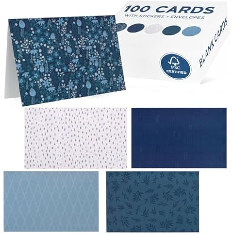 VNS Creations 100 pack Blank Cards with Envelopes & Stickers - All Occasion Blank Greeting Cards and Envelopes - Blank Note Cards with Envelopes 4x6 - Plain Blank Inside Navy Stationary Cards Set Cover