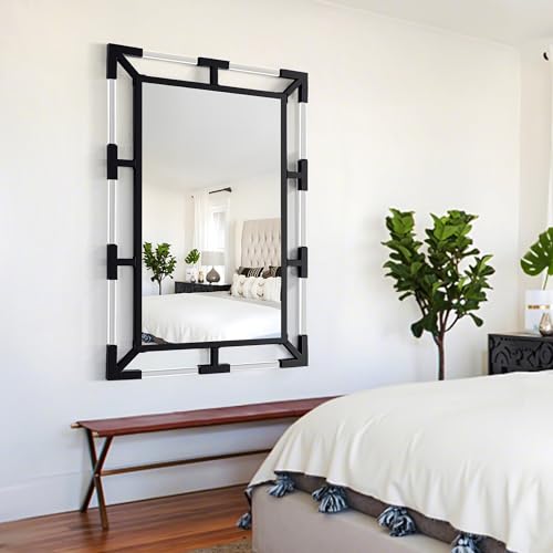 Image of Chende Modern Black Wall Mirror Decor with Clear Acrylic and Metal Frame